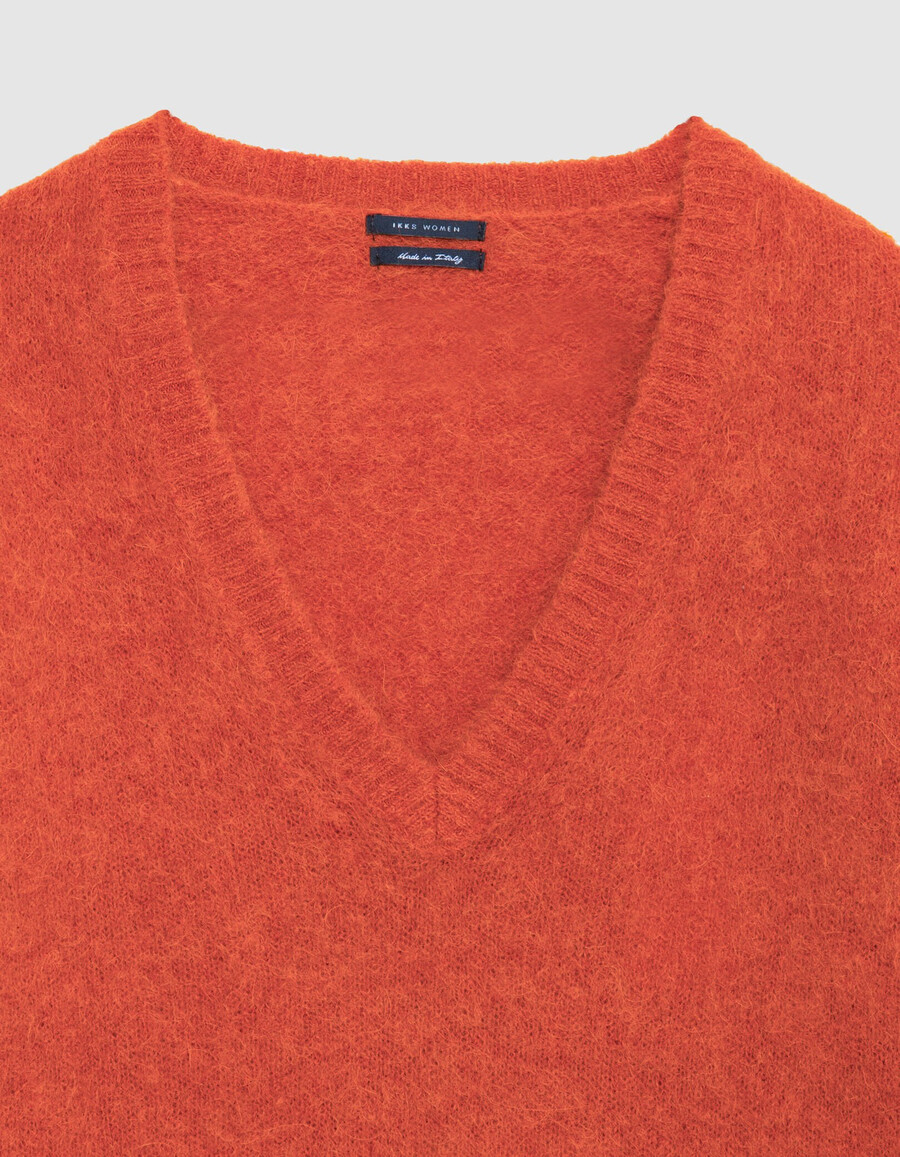 suéter naranja oversize con cuello en v para mujer