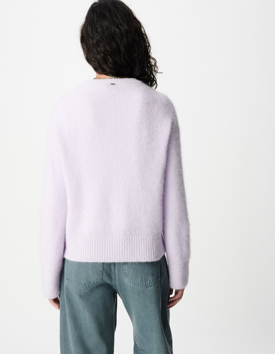 suéter de cuello en v oversize lila para mujer