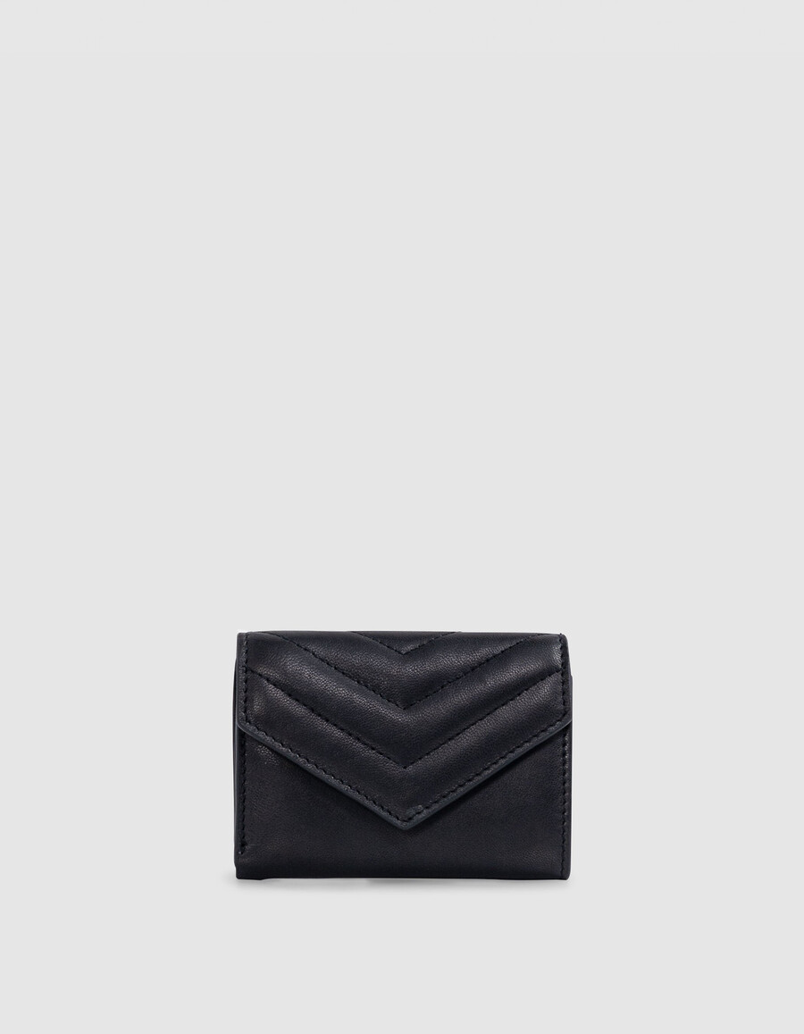 cartera de piel acolchada negra 1440 para mujer