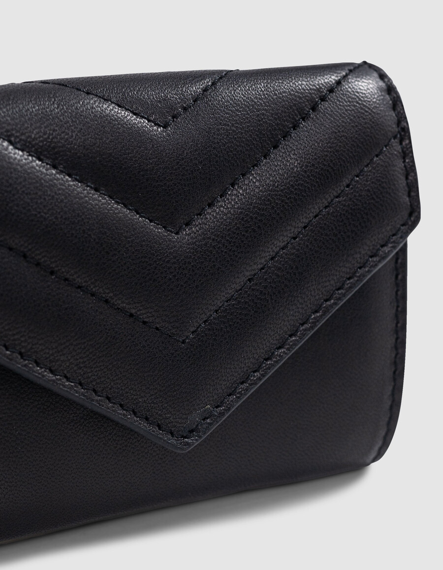 cartera de piel acolchada negra 1440 para mujer