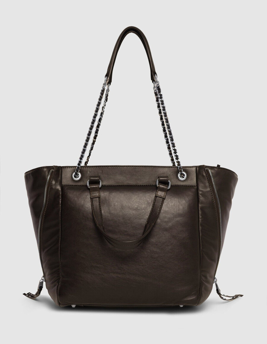 bolso tote 1440 de piel acolchada marrón para mujer con cremallera talla l