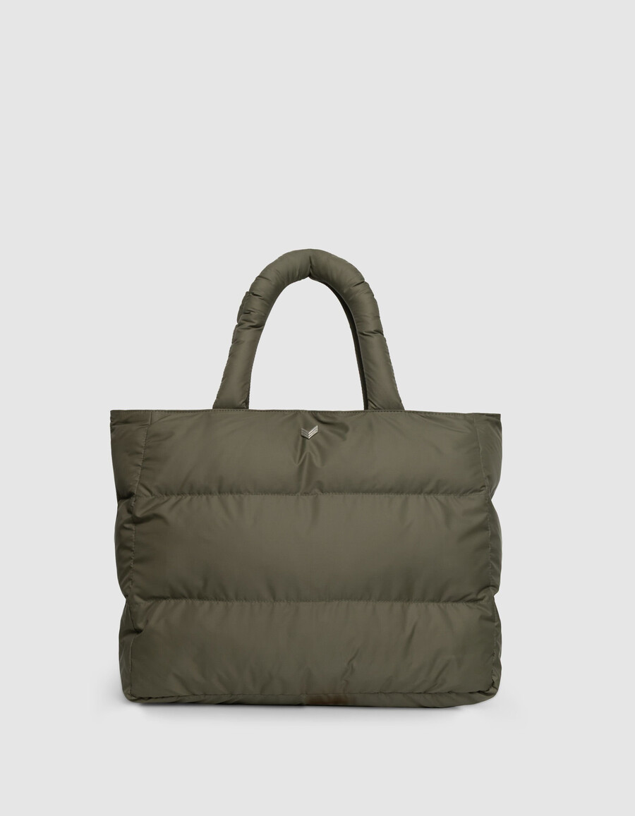 bolso tote de nailon acolchado color caqui para mujer