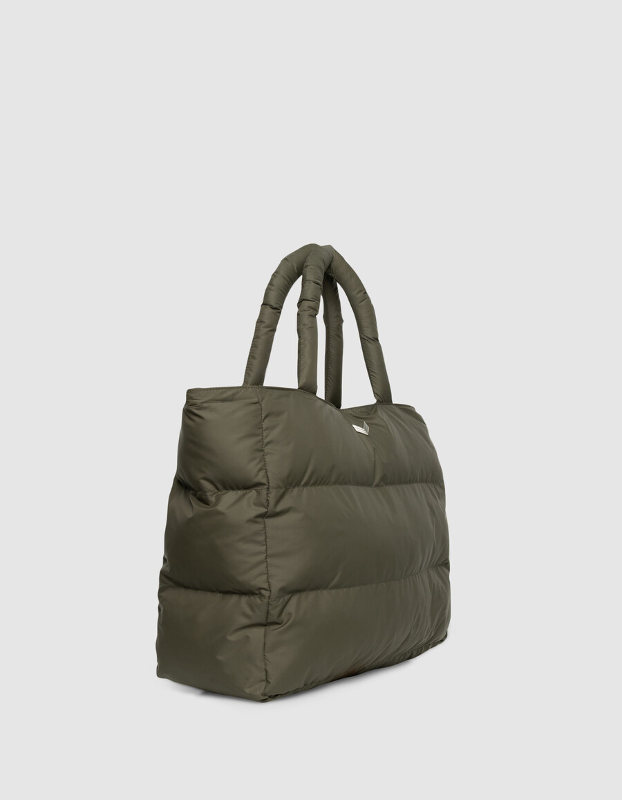 bolso tote de nailon acolchado color caqui para mujer
