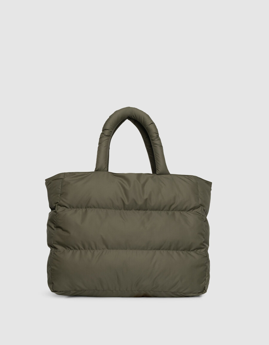 bolso tote de nailon acolchado color caqui para mujer