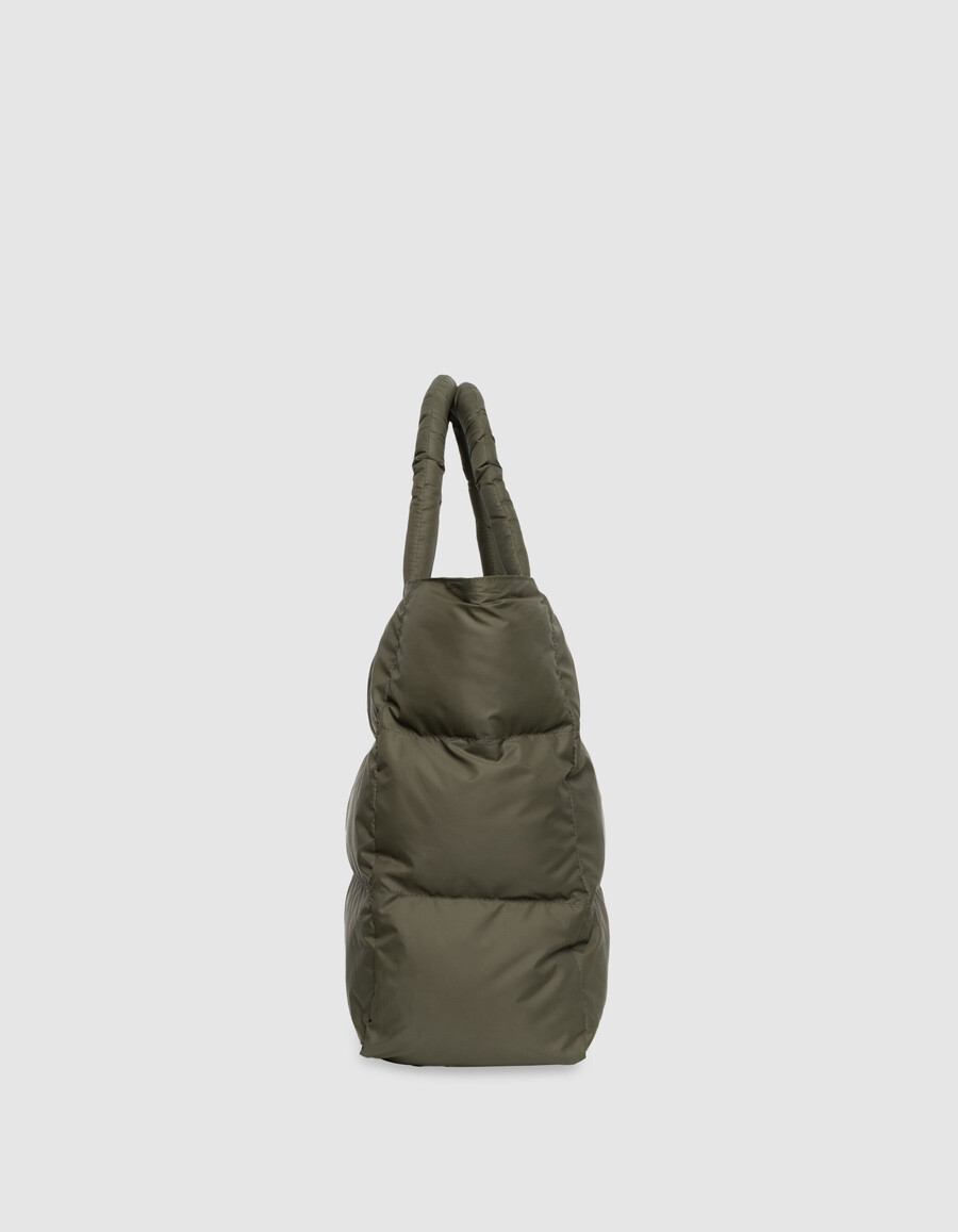 bolso tote de nailon acolchado color caqui para mujer