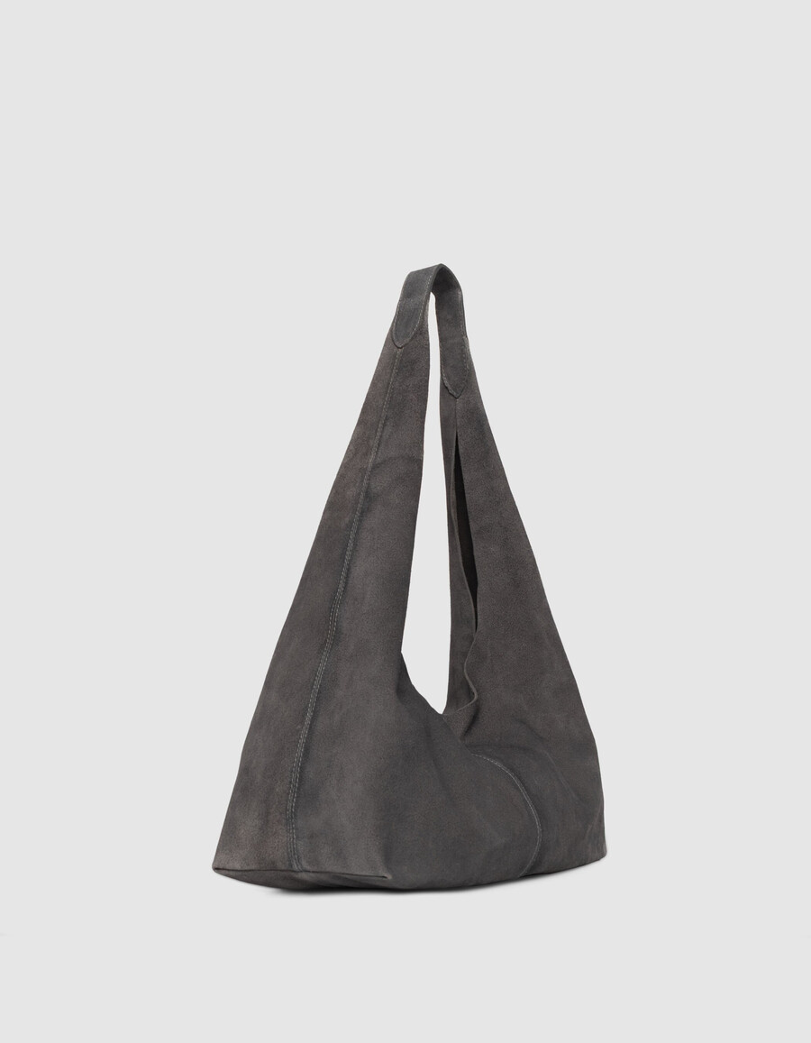 bolso hobo de ante flexible gris para mujer