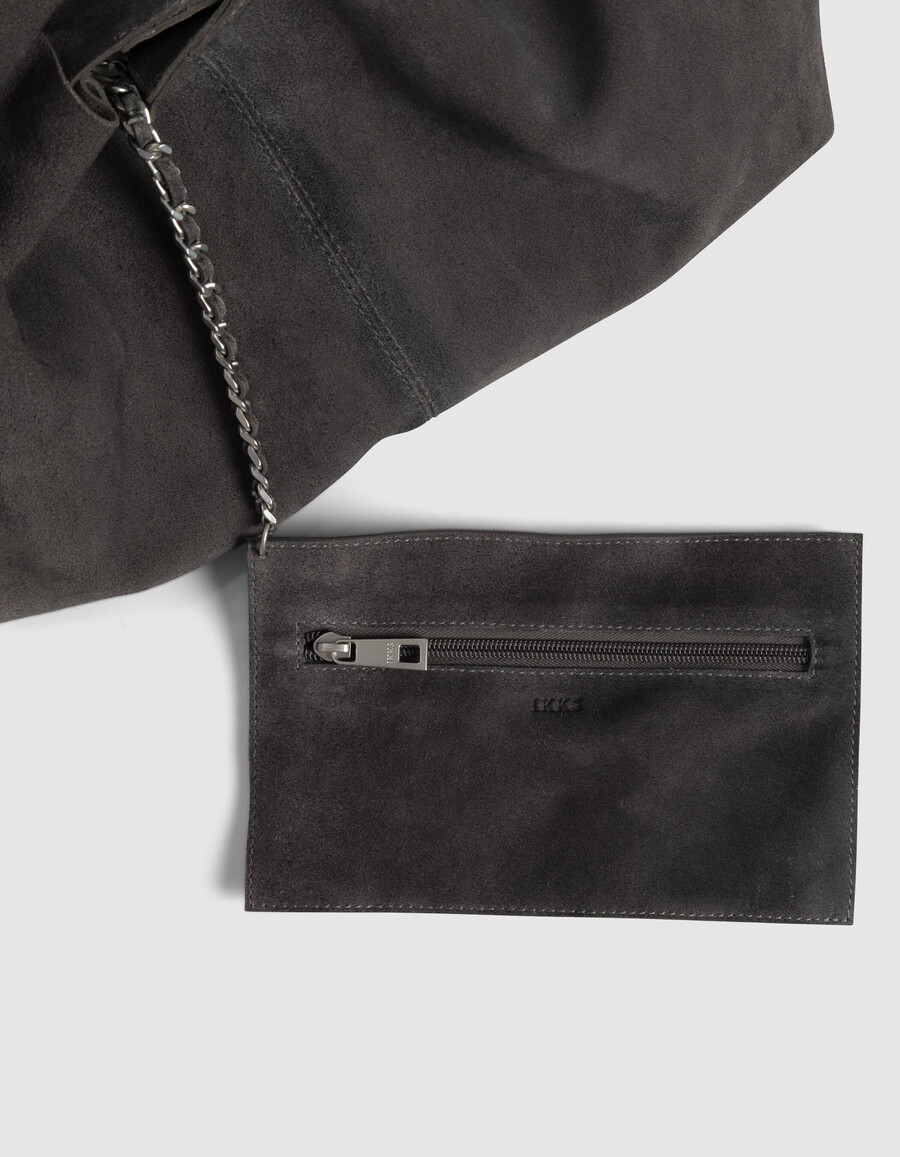 bolso hobo de ante flexible gris para mujer