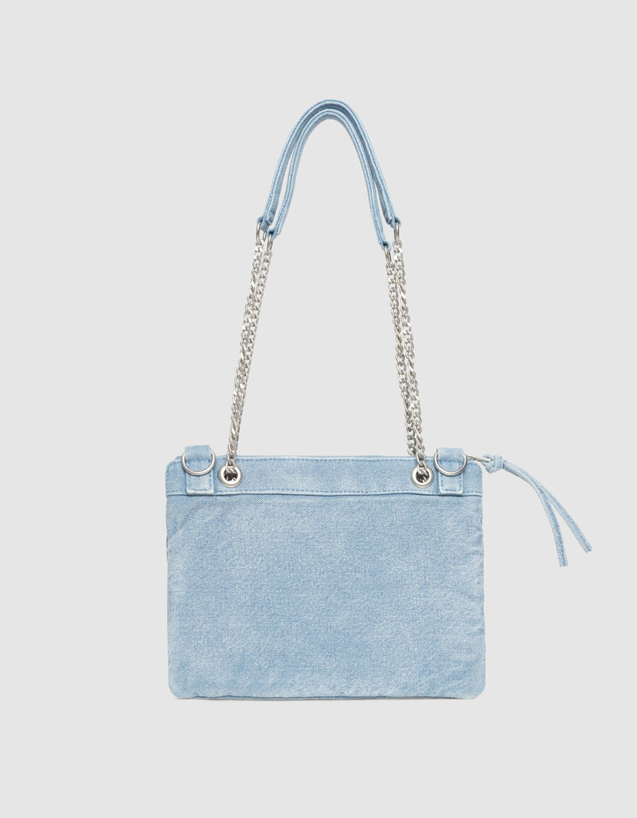 bolso de mano reporter 1440 de mezclilla azul descolorida para mujer