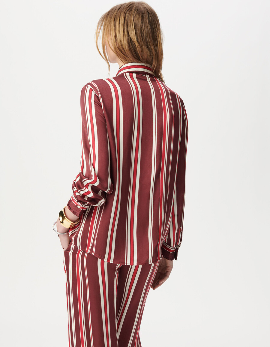 camisa de rayas burdeos con lazo para mujer