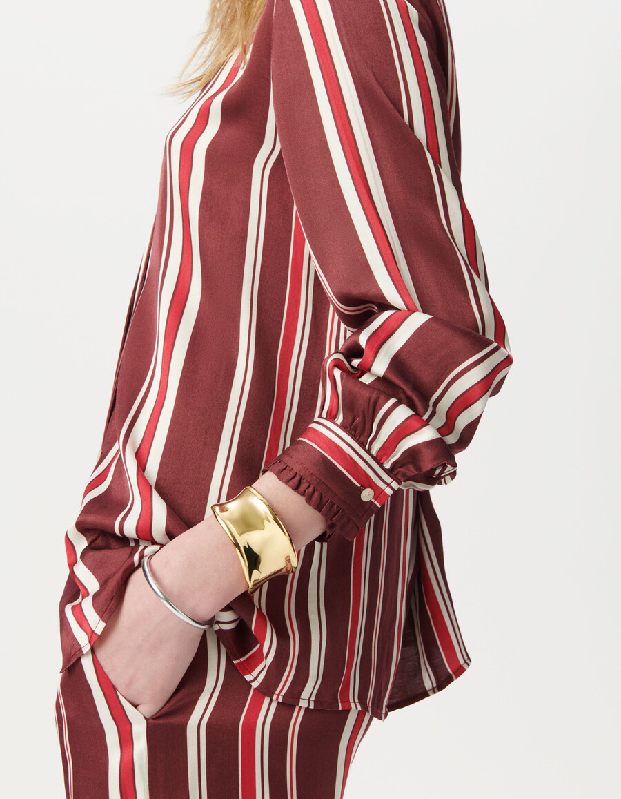 camisa de rayas burdeos con lazo para mujer