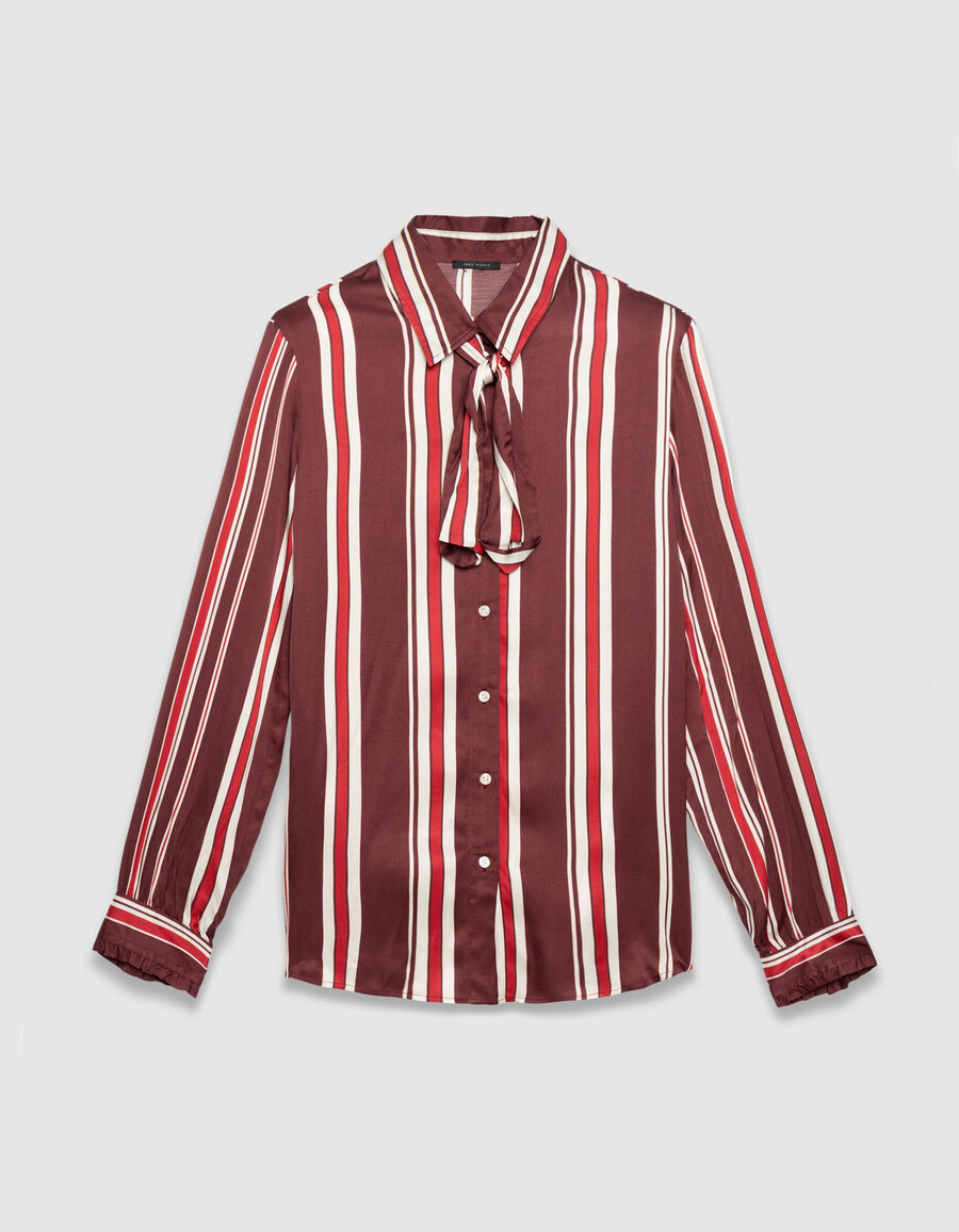 camisa de rayas burdeos con lazo para mujer
