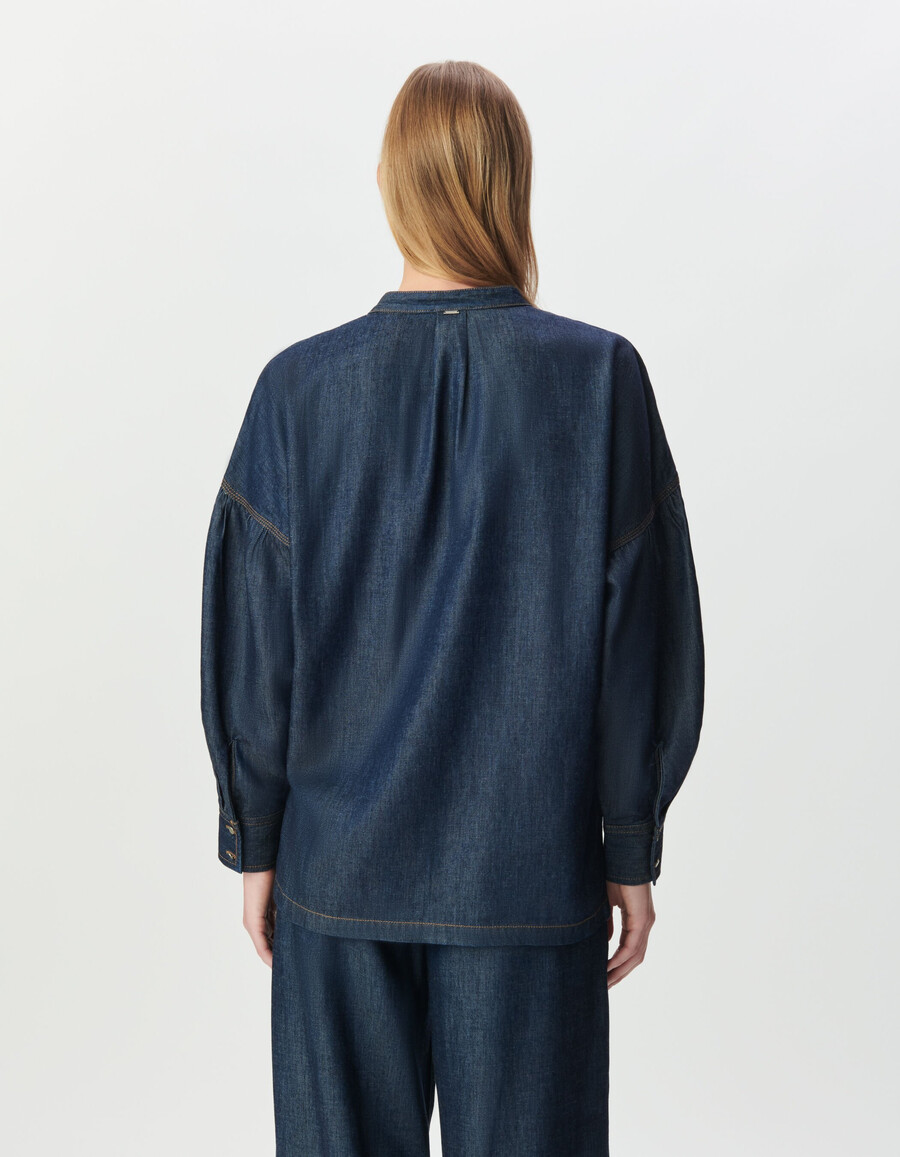 blusa extragrande de lyocell azul crudo para mujer