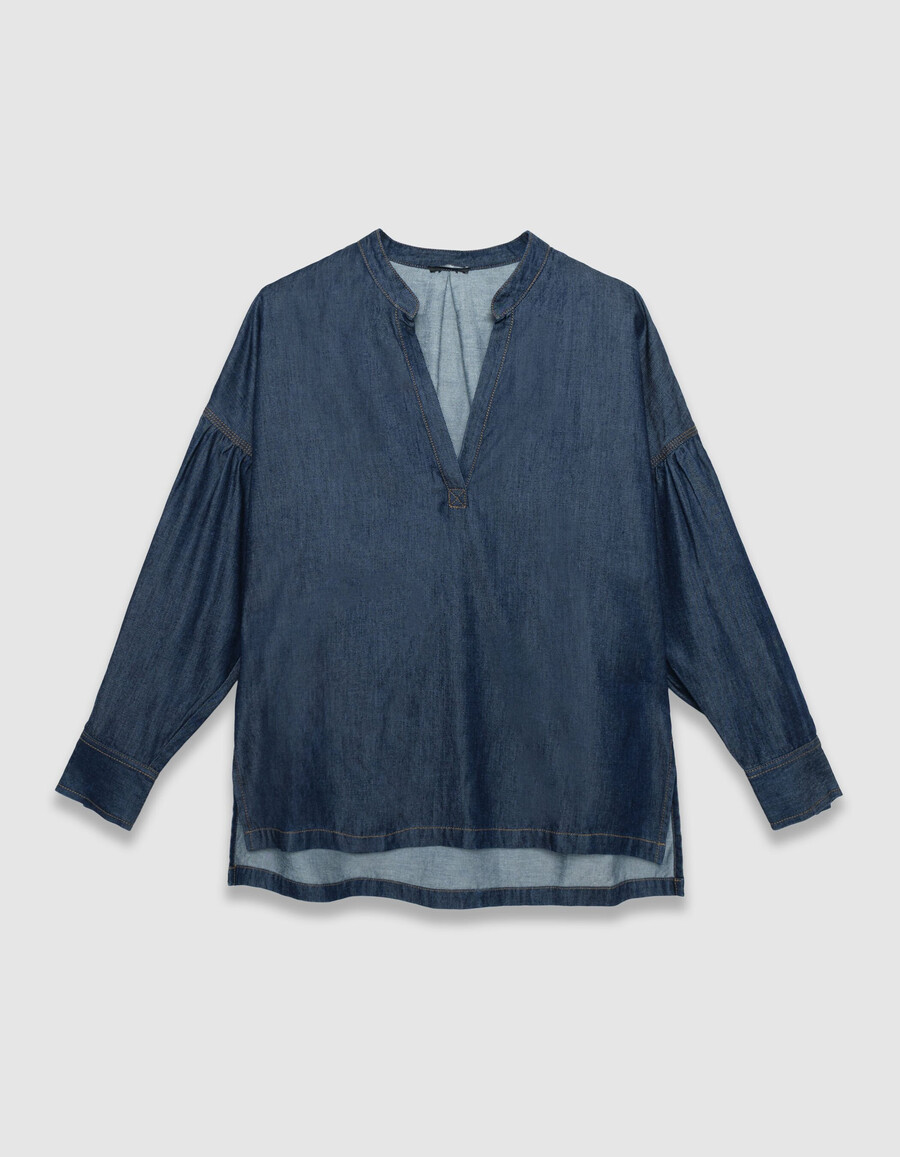 blusa extragrande de lyocell azul crudo para mujer