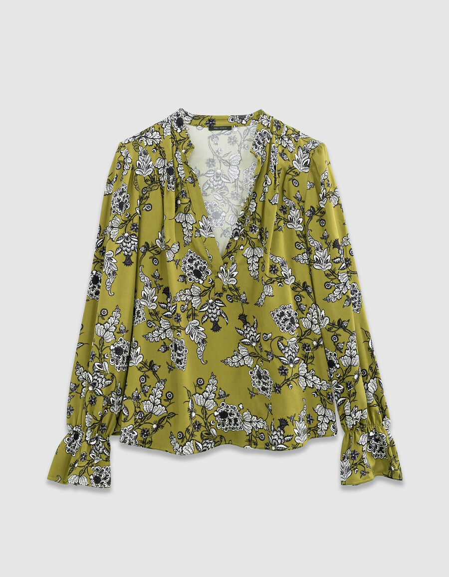 blusa verde fluida para mujer con estampado floral