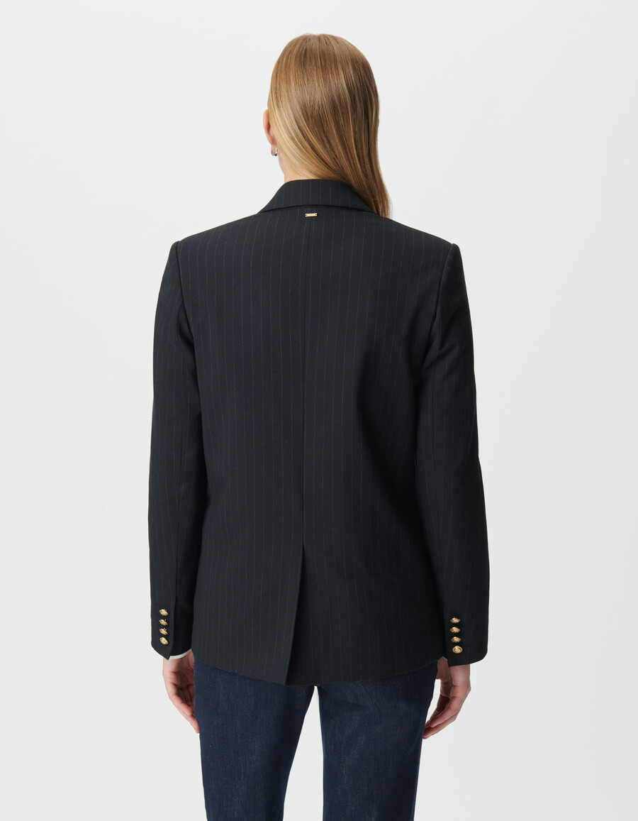 chaqueta de traje de corte ancho con raya diplomática azul marino para mujer