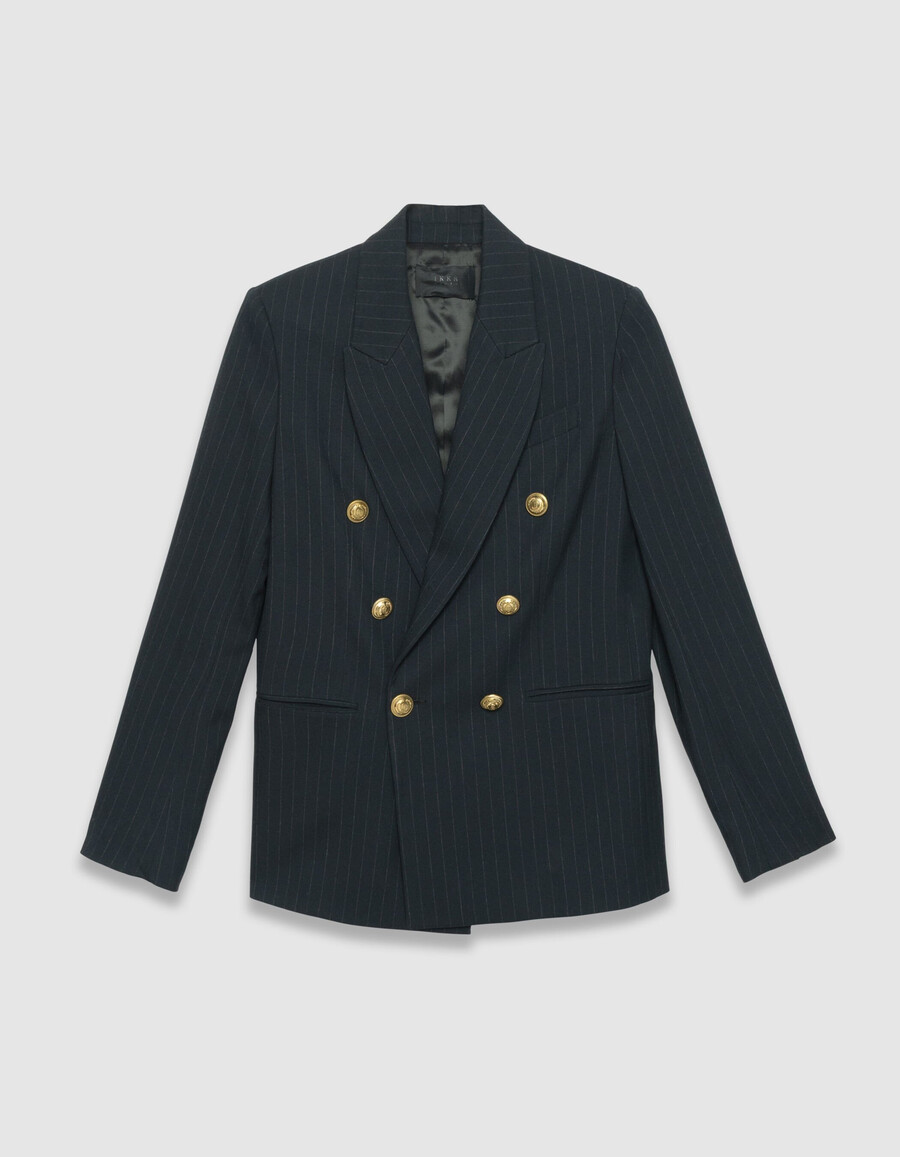 chaqueta de traje de corte ancho con raya diplomática azul marino para mujer