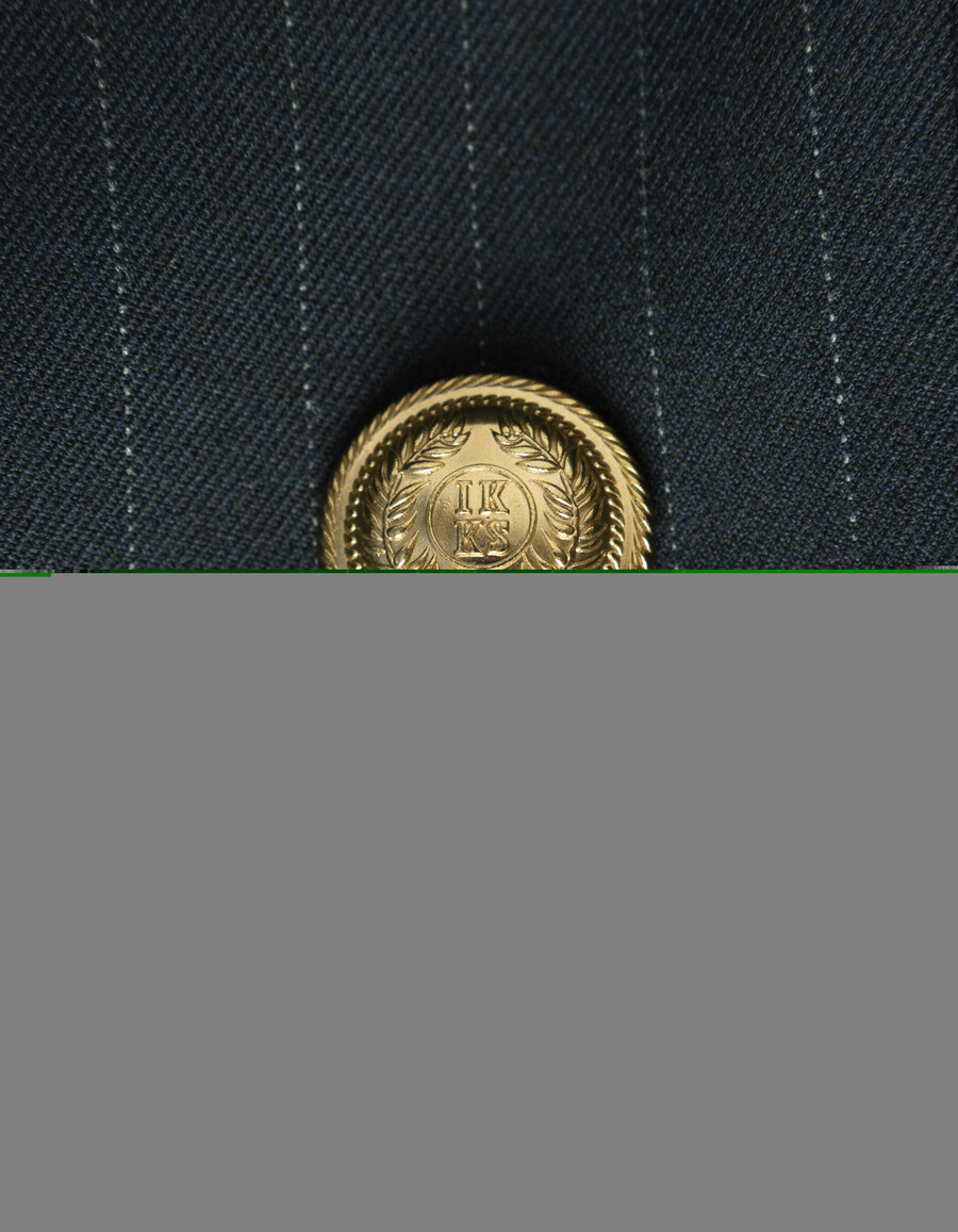 chaqueta de traje de corte ancho con raya diplomática azul marino para mujer