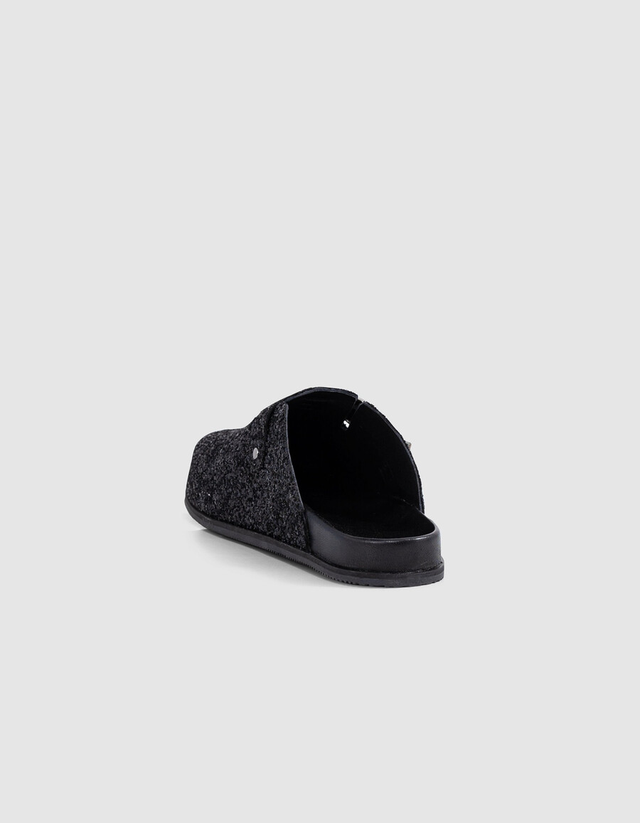 zuecos negros con microlentejuelas y hebilla vaquera para mujer