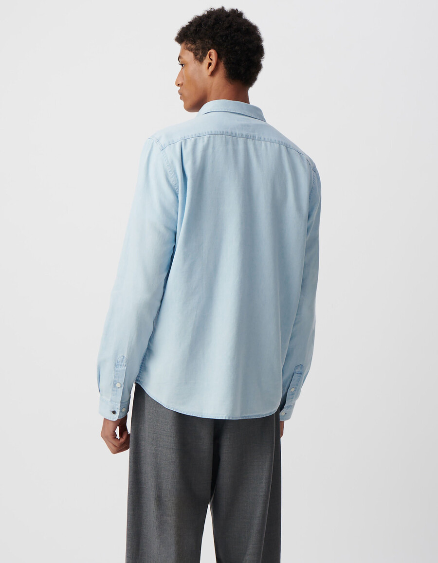 camisa regular de algodón y lyocell azul para hombre