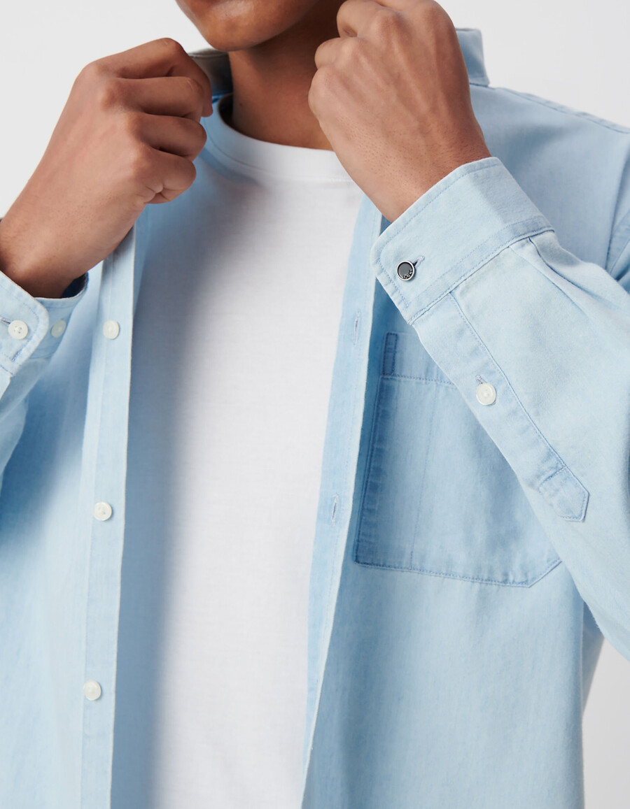 camisa regular de algodón y lyocell azul para hombre