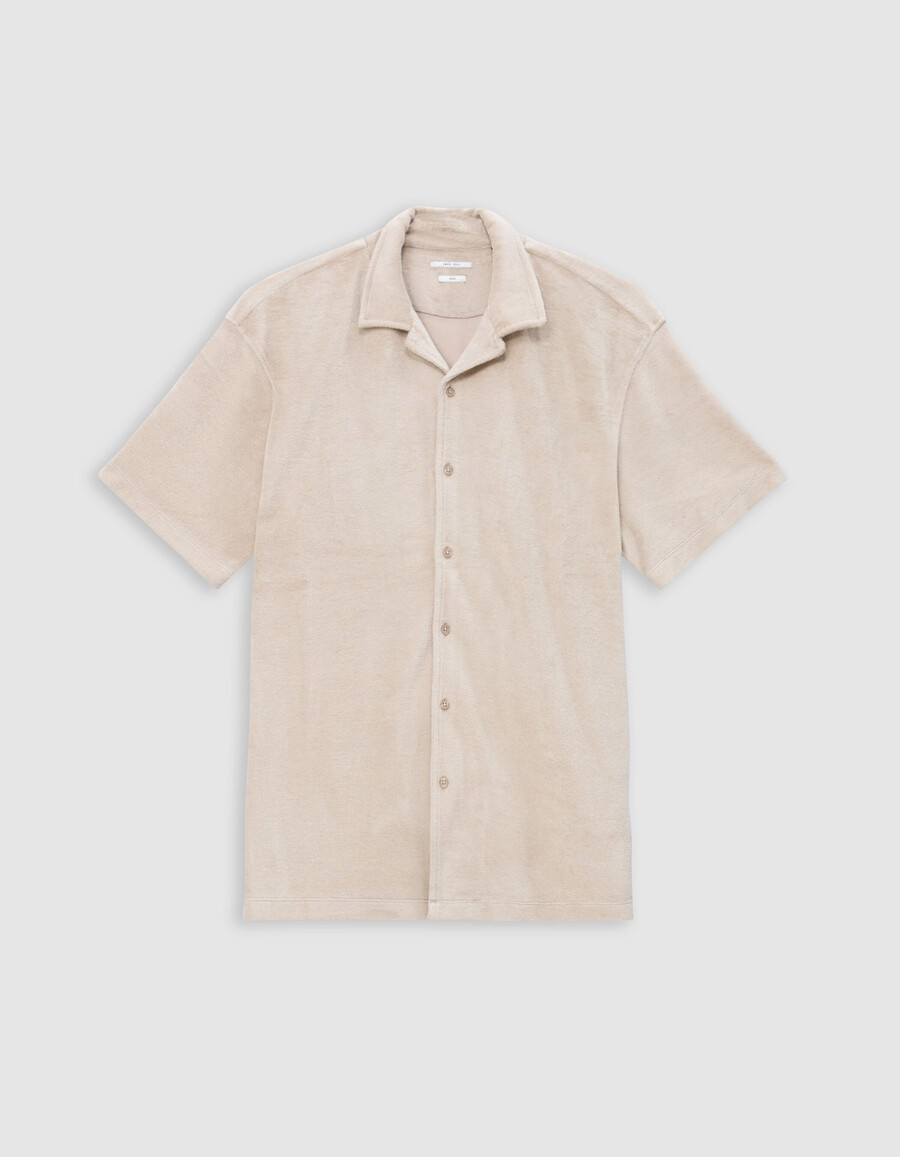 camisa regular de manga corta de rizo beige para hombre