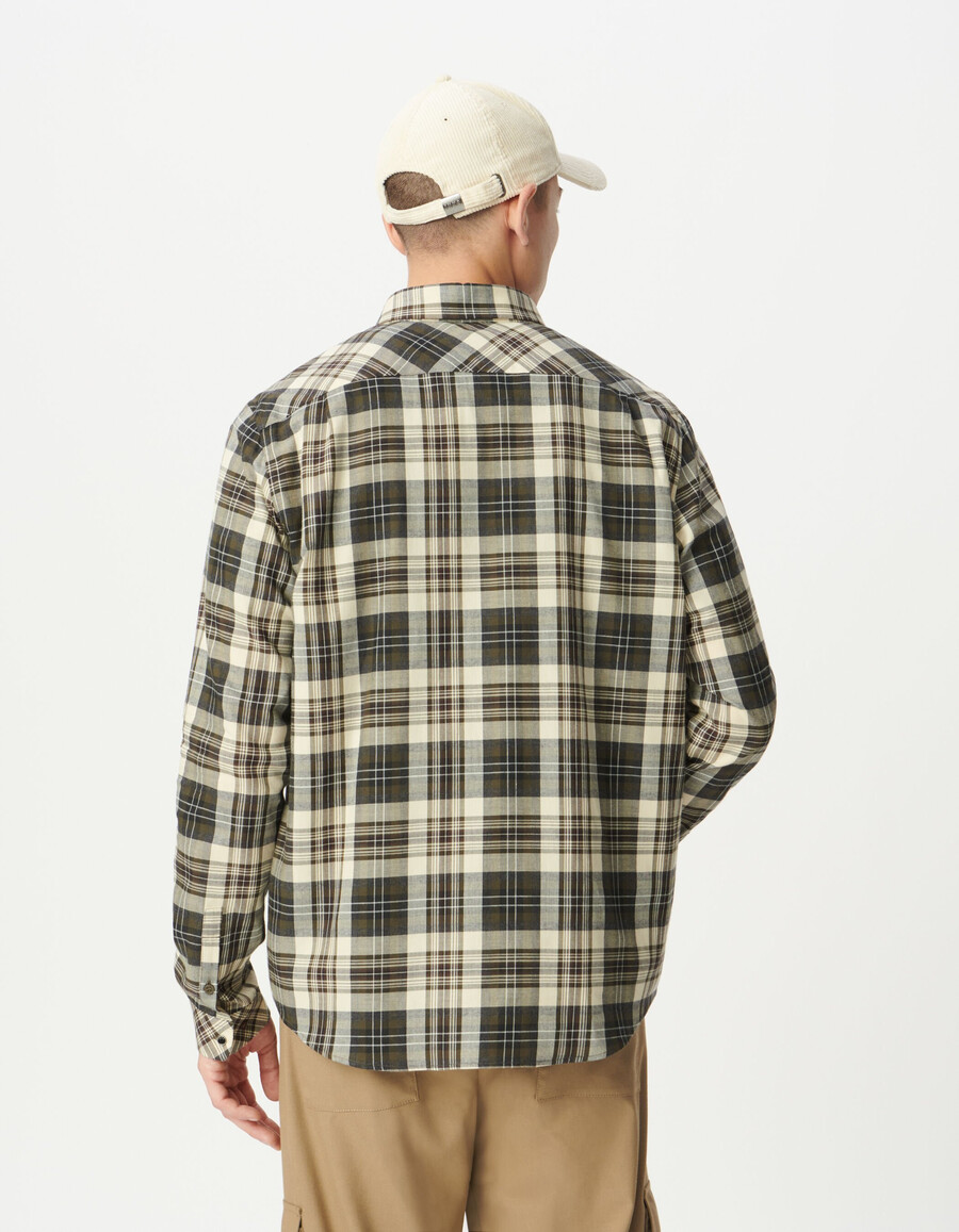 camisa de algodón a cuadros color caqui para hombre