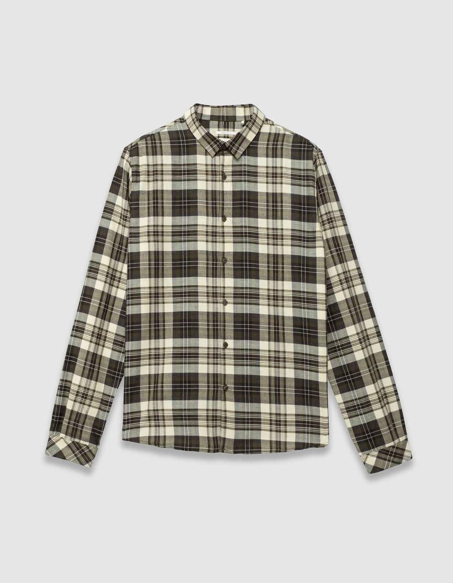 camisa de algodón a cuadros color caqui para hombre