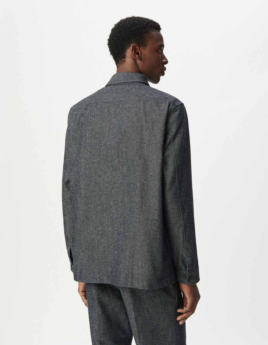 camisa de lona semilisa regular para hombre en azul marino