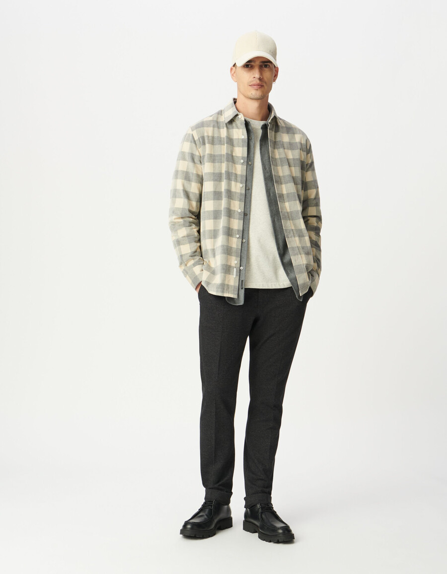 camisa de terciopelo a cuadros de algodón orgánico beige para hombre