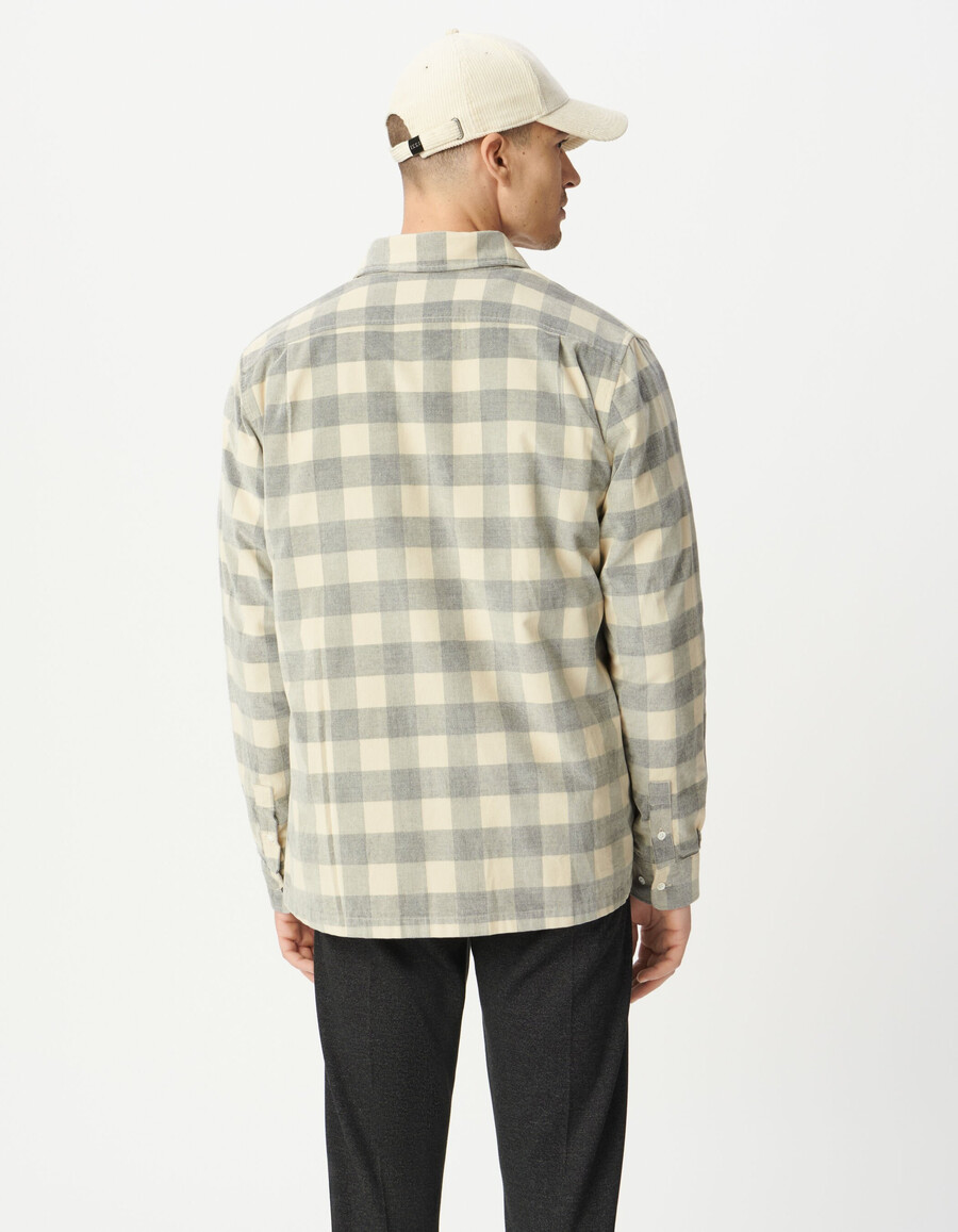 camisa de terciopelo a cuadros de algodón orgánico beige para hombre