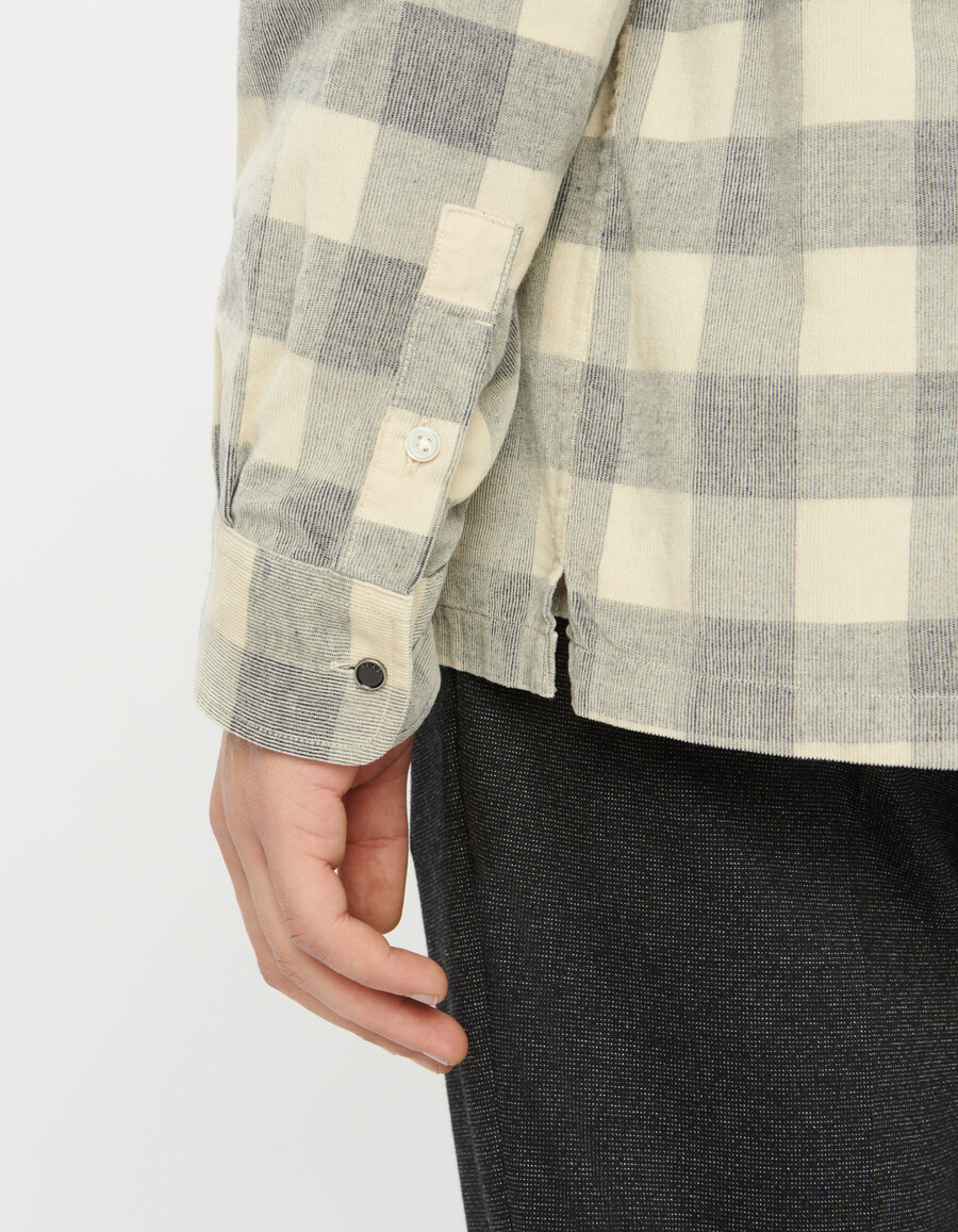 camisa de terciopelo a cuadros de algodón orgánico beige para hombre