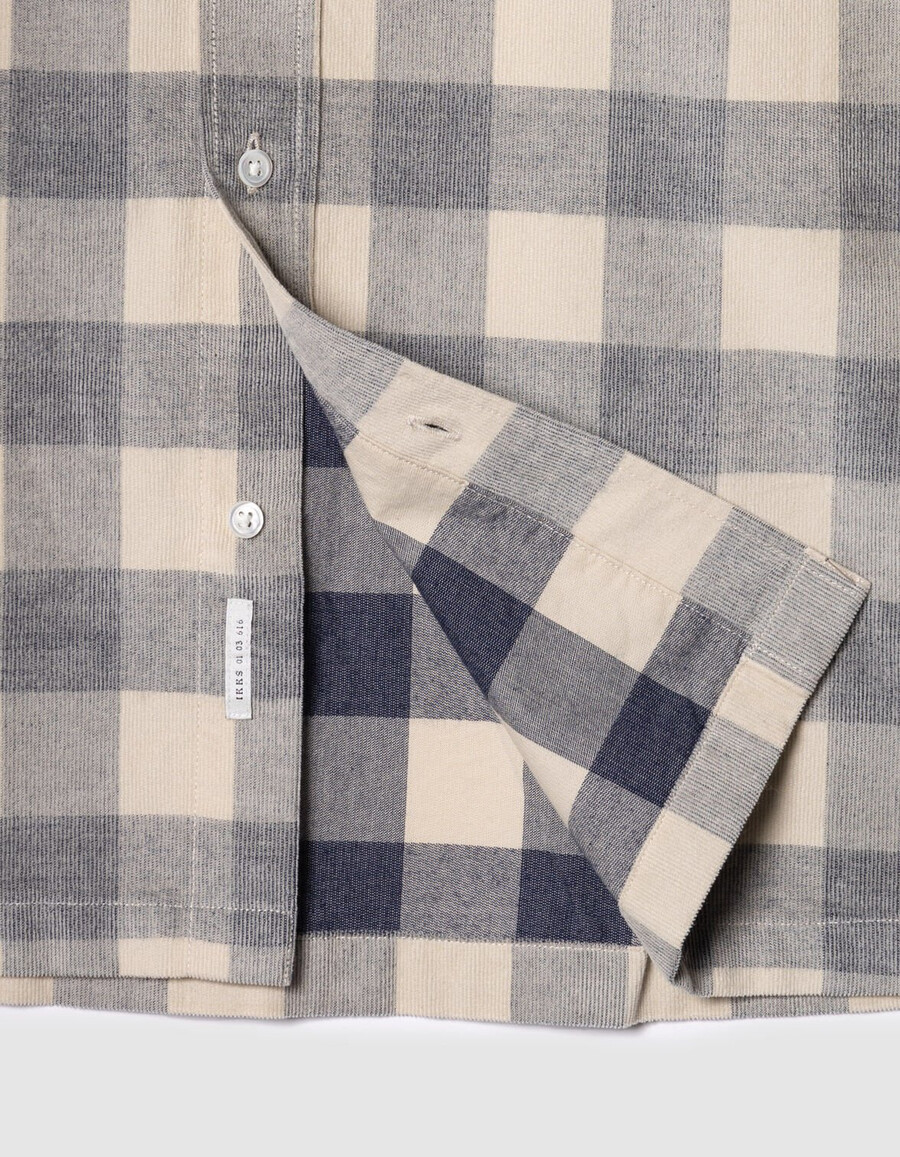 camisa de terciopelo a cuadros de algodón orgánico beige para hombre