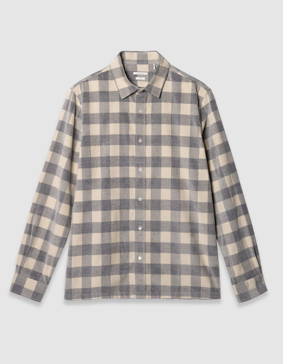camisa de terciopelo a cuadros de algodón orgánico beige para hombre