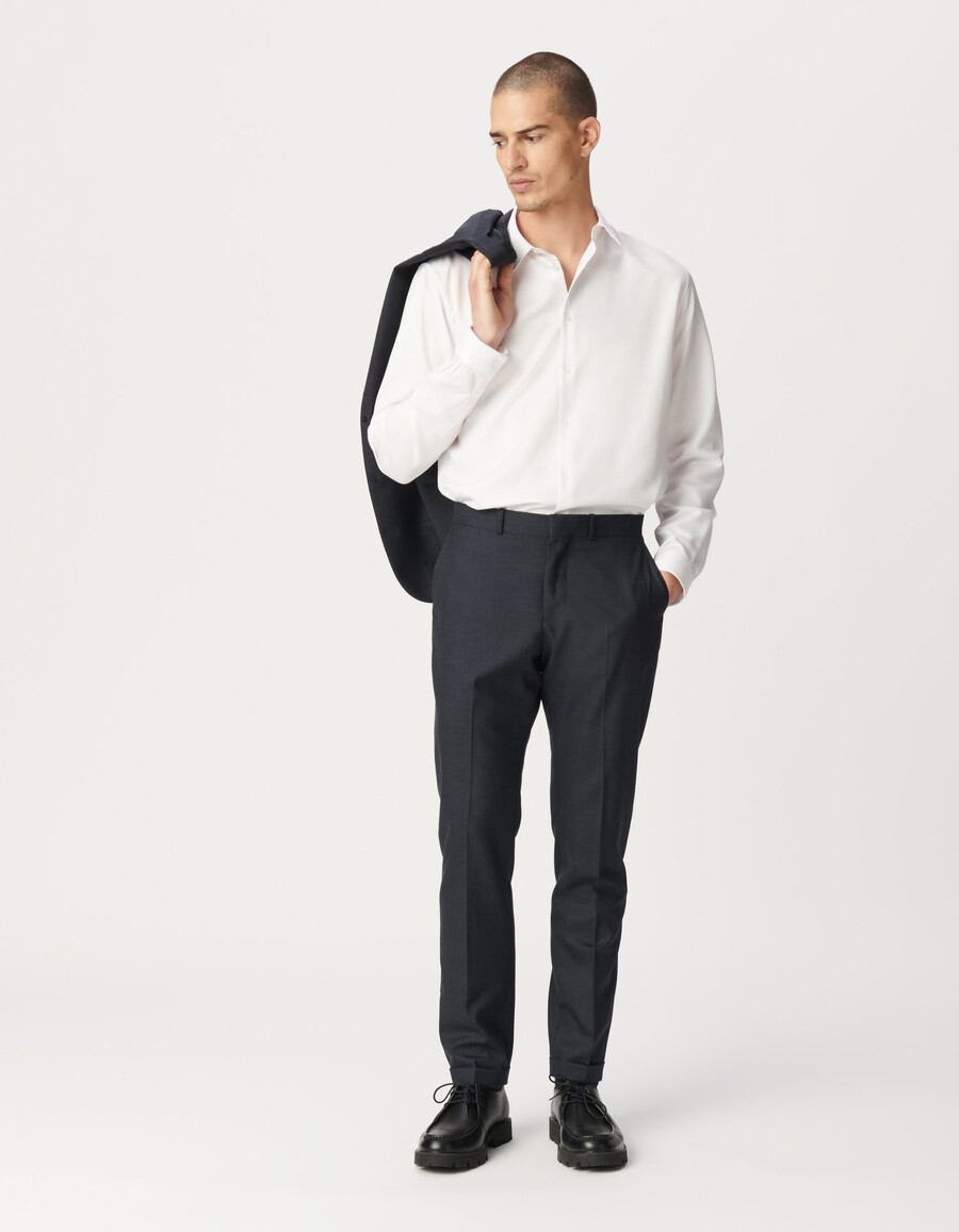 camisa blanca de tela regular de 375° para hombre