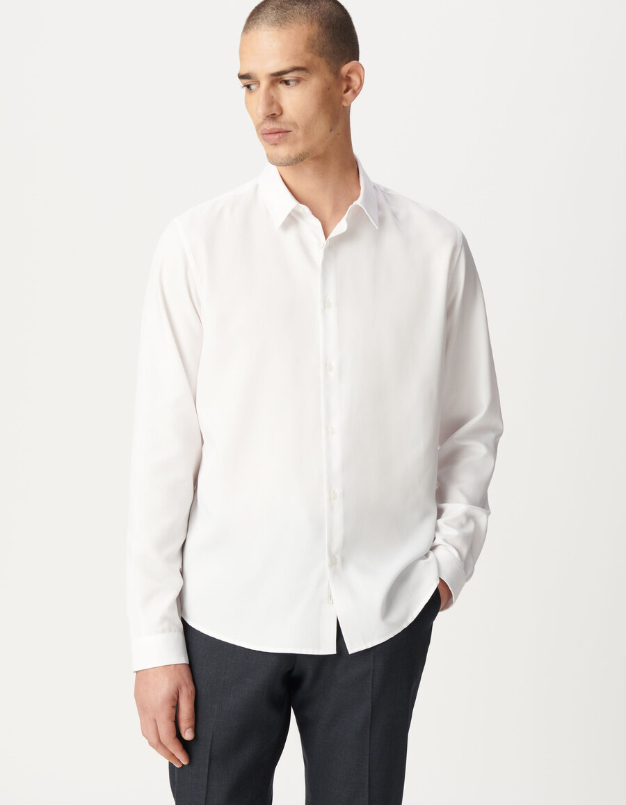 camisa blanca de tela regular de 375° para hombre