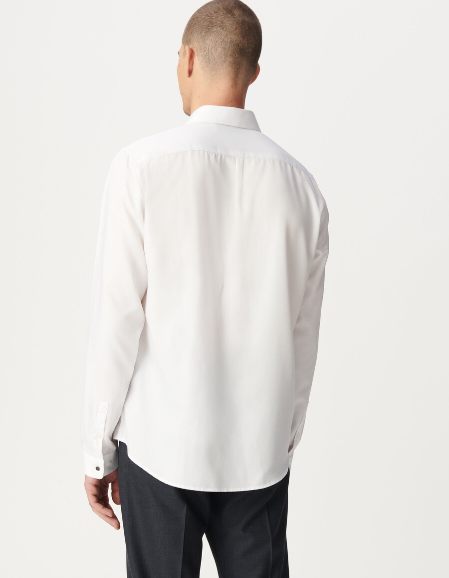 camisa blanca de tela regular de 375° para hombre