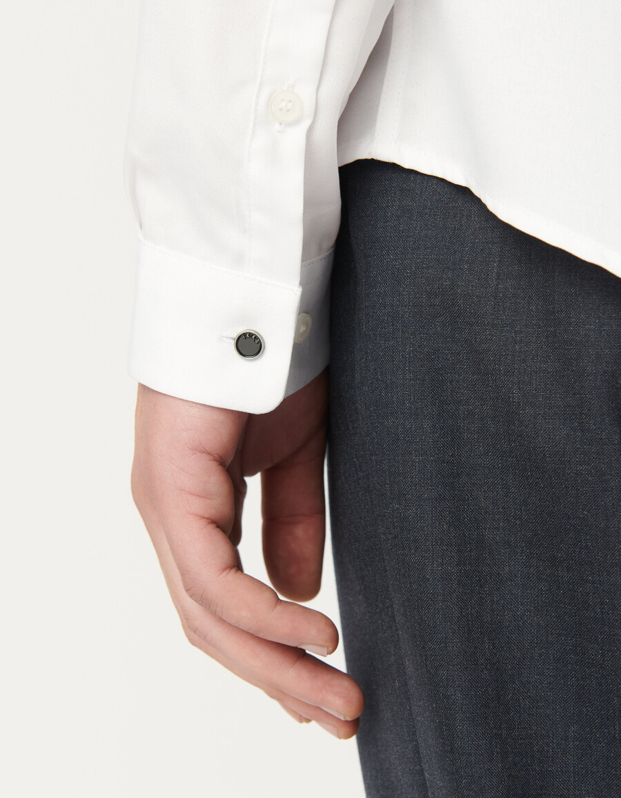 camisa blanca de tela regular de 375° para hombre