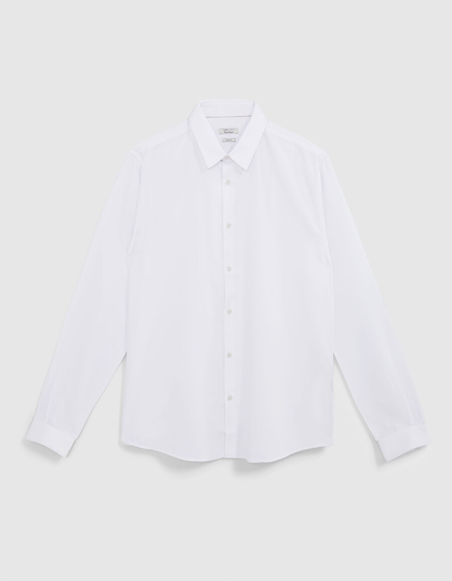 camisa blanca de tela regular de 375° para hombre