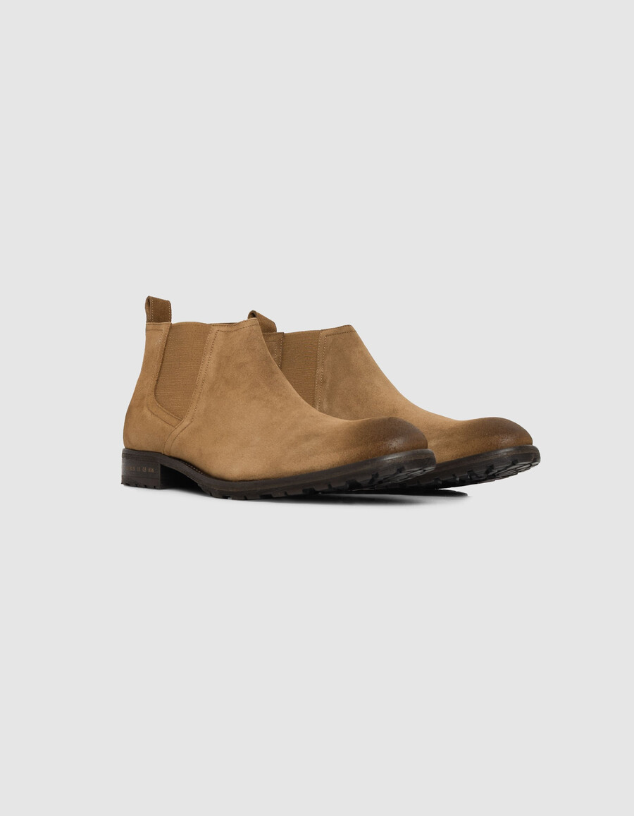 botas chelsea bajas de ante marrón para hombre