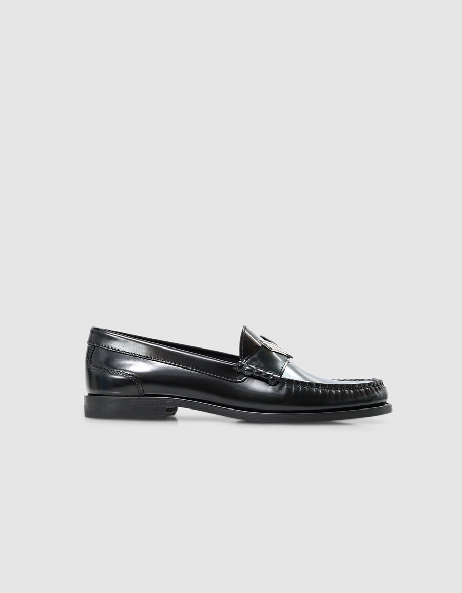 mocasines de piel glacé negra para mujer