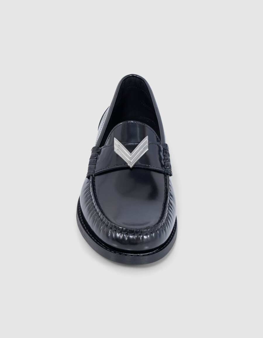 mocasines de piel glacé negra para mujer