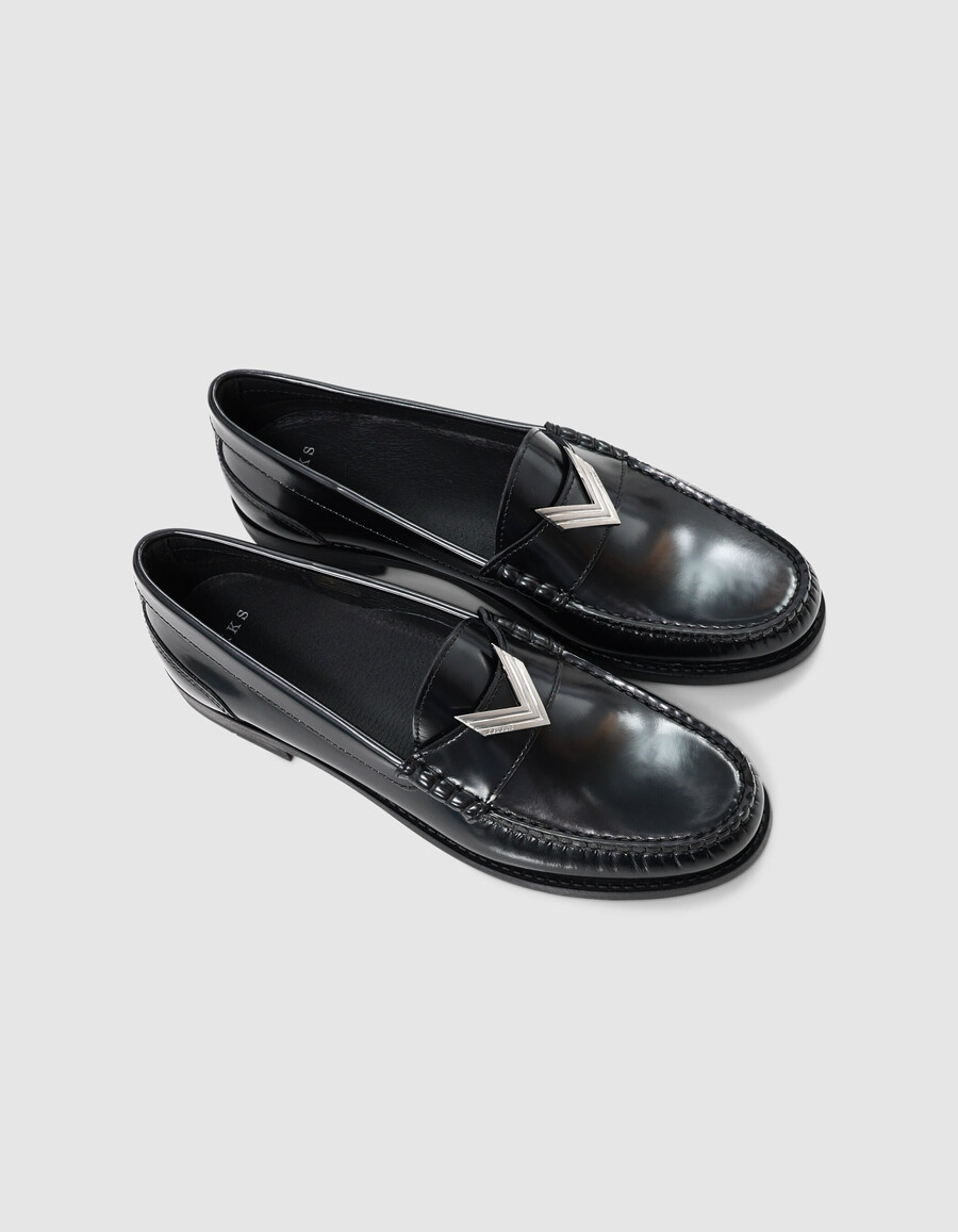 mocasines de piel glacé negra para mujer