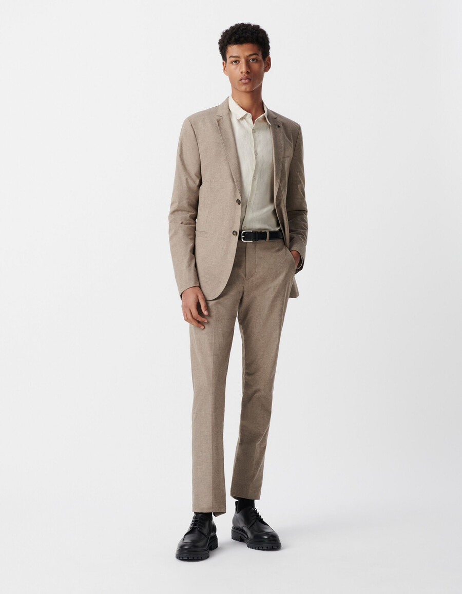 blazer de algodón beige jaspeado para hombre
