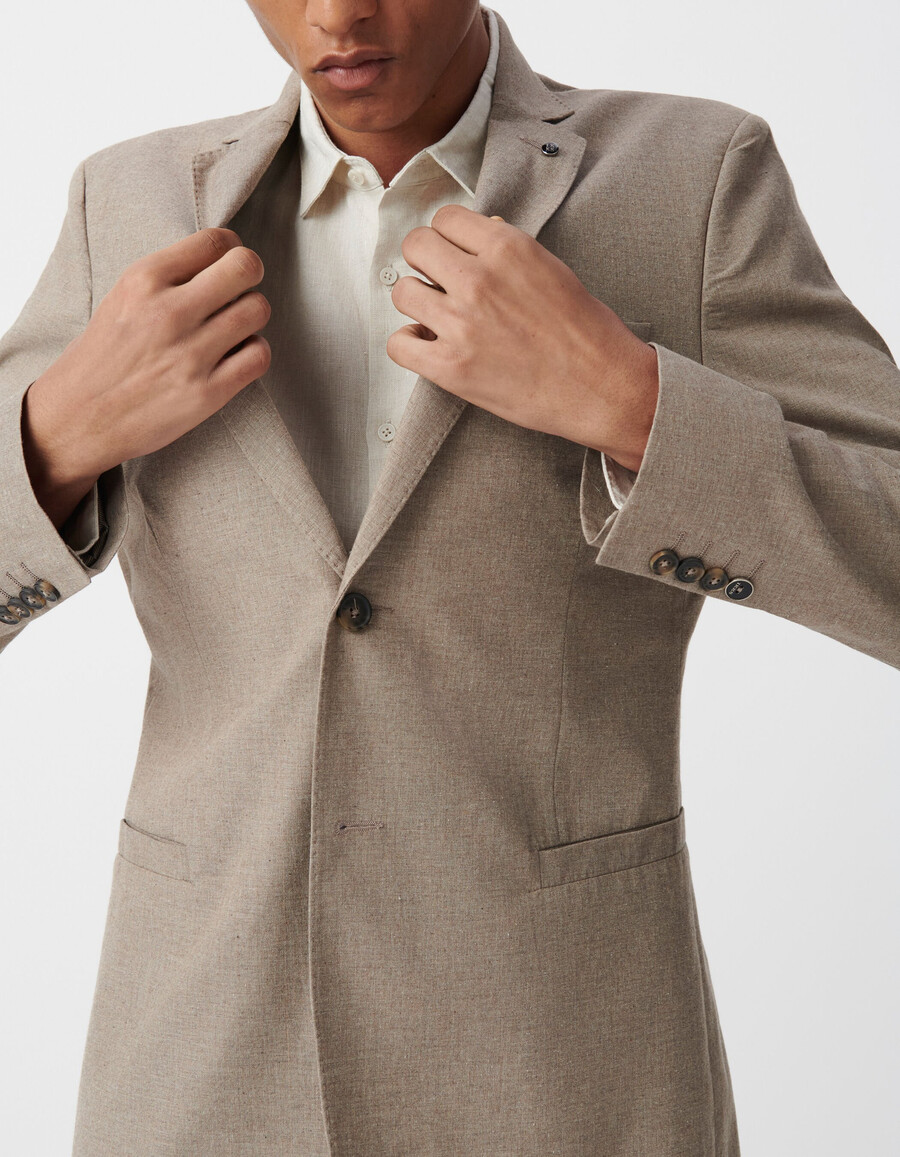 blazer de algodón beige jaspeado para hombre