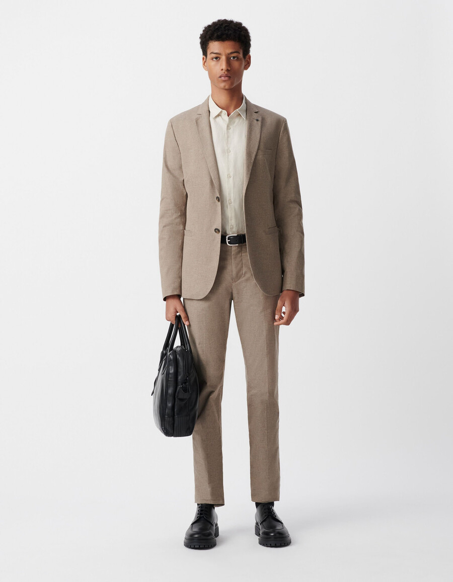 blazer de algodón beige jaspeado para hombre