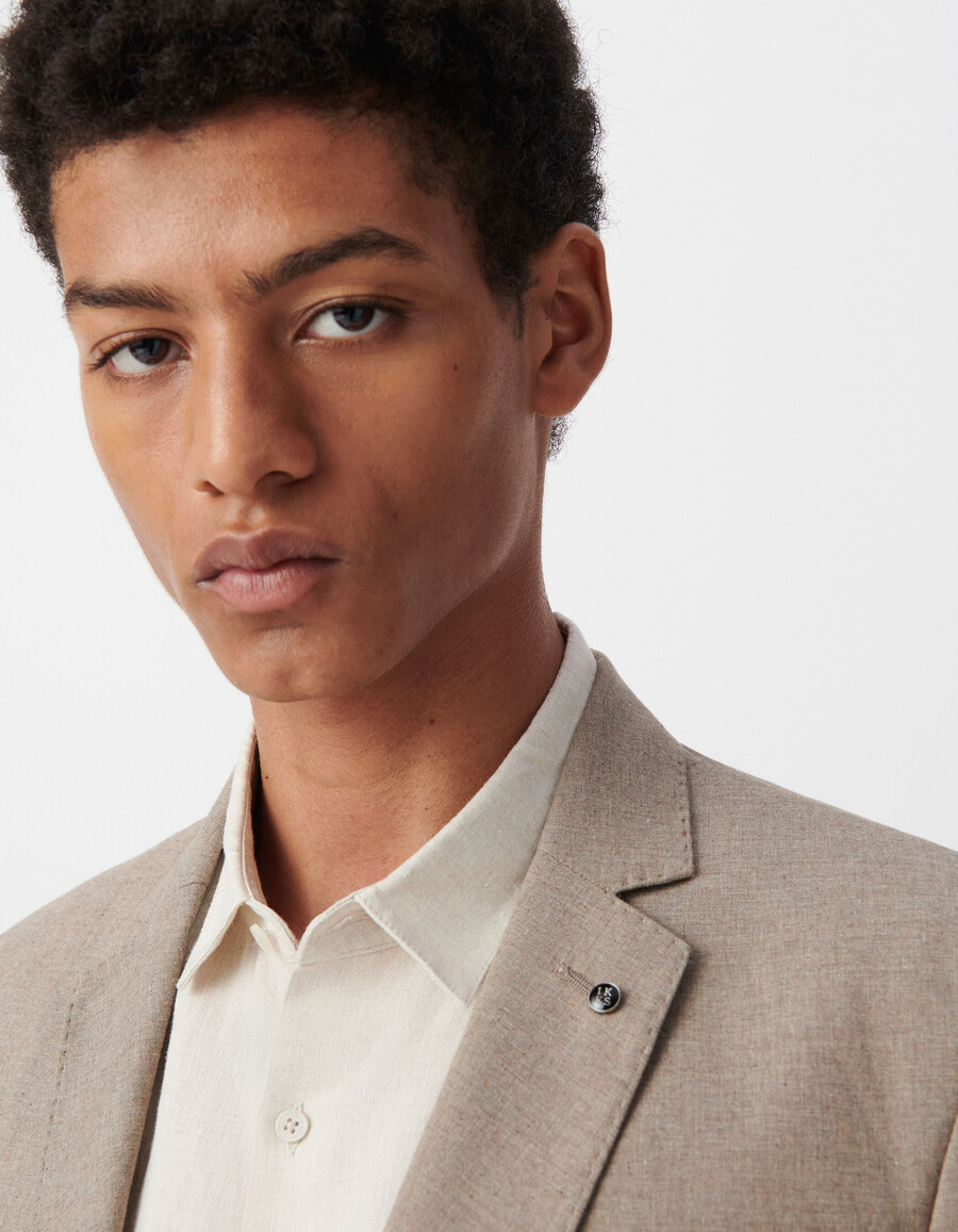 blazer de algodón beige jaspeado para hombre
