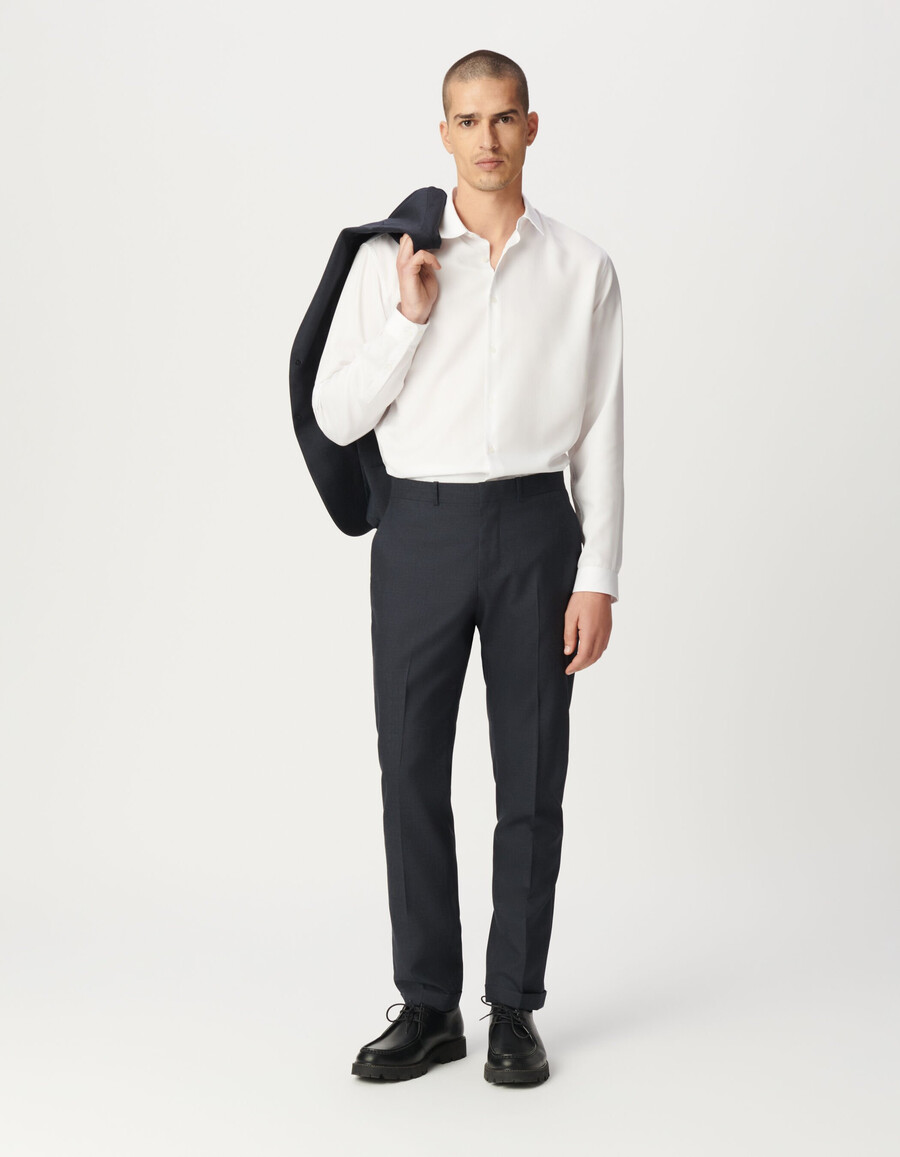 pantalones de traje de lana pura azul marino para hombre