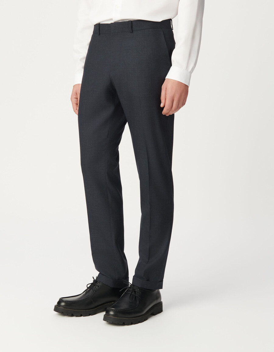 pantalones de traje de lana pura azul marino para hombre