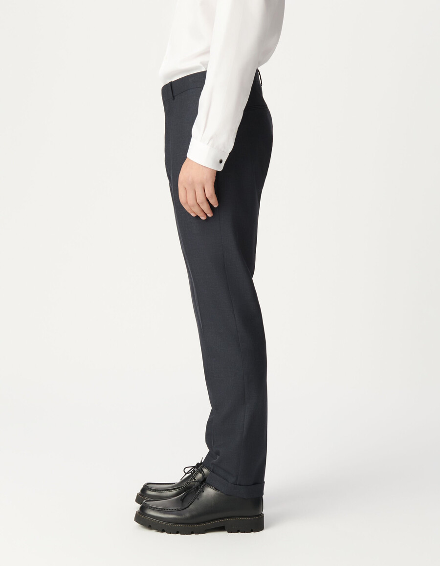 pantalones de traje de lana pura azul marino para hombre