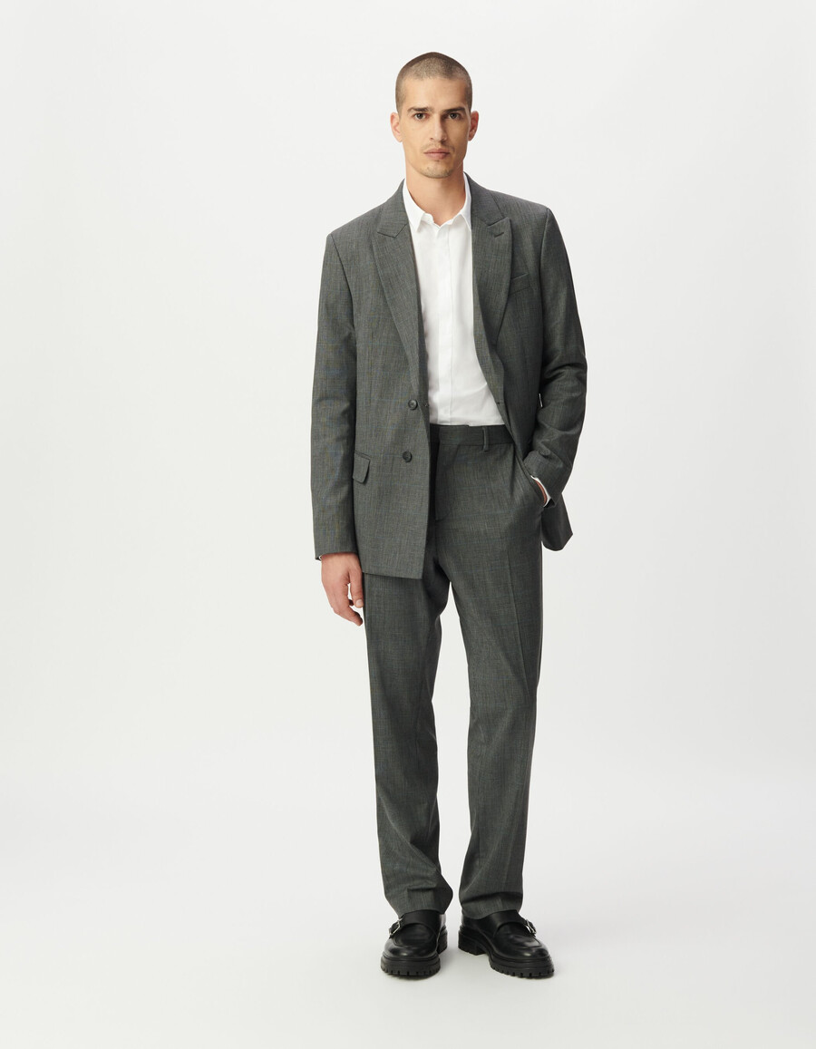 pantalones de traje a cuadros grises para hombre